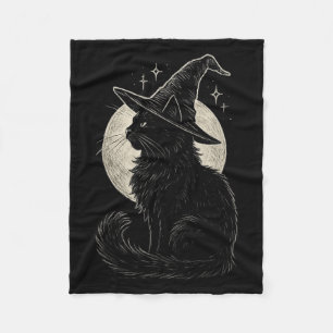 Niedliche Black Cat Witze Hat Moon Retro Coquette Fleecedecke