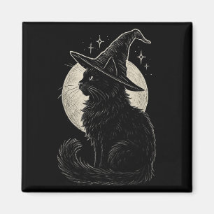 Niedliche Black Cat Witze Hat Moon Retro Coquette Magnet