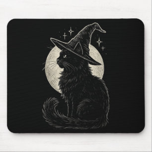 Niedliche Black Cat Witze Hat Moon Retro Coquette  Mousepad