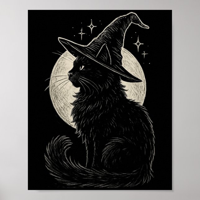 Niedliche Black Cat Witze Hat Moon Retro Coquette  Poster (Vorne)