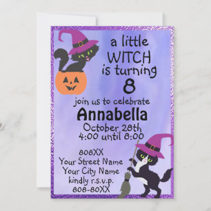 Niedliche Black Cats Halloween Geburtstagsparty Einladung