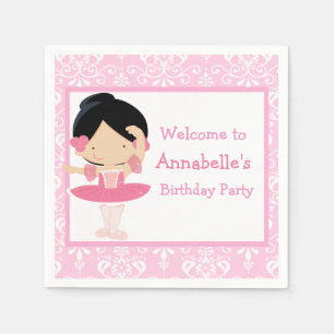 Niedliche Black Hair Ballerina Geburtstagsparty Serviette