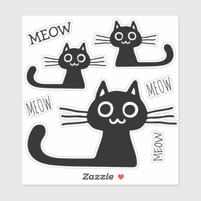 Niedliche Black Kitty Cats Meow Meow Vinyl Sticker (Blatt)
