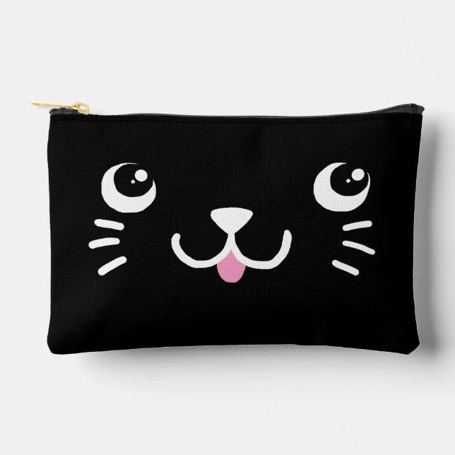 Niedliche Black Kitty Face Zubehörtasche (Vorderseite)