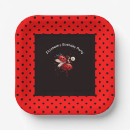 Niedliche Black & Red Ladybug Fairy Birthday Party Pappteller