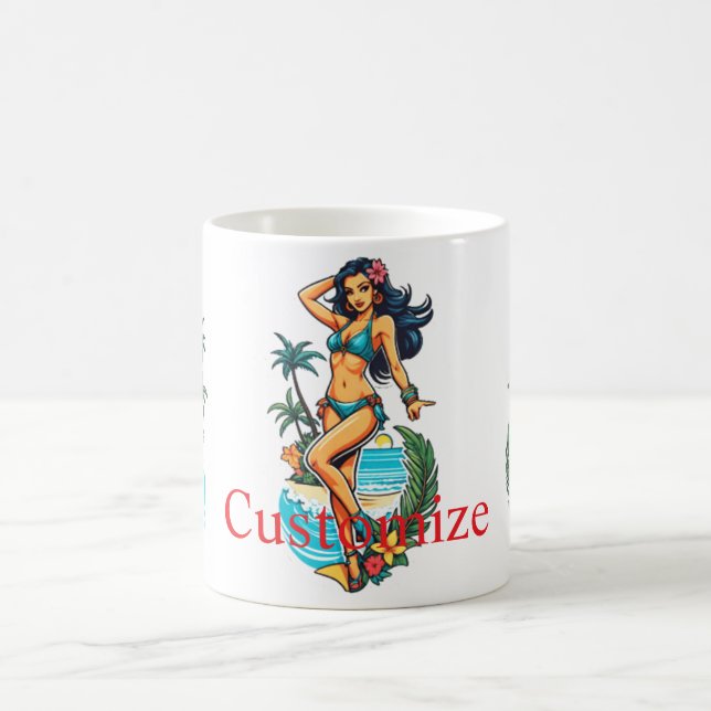Niedliche Blackhaired Bikini Beach Girl Thunder_Co Kaffeetasse (Mittel)