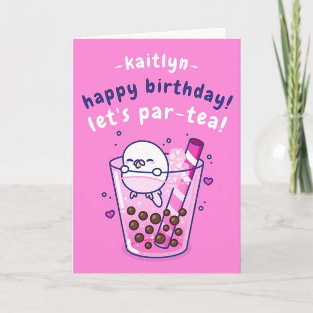 Niedliche Blase Tee Party Pun Cartoon Geburtstag Karte (Vorderseite)
