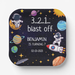 Niedliche Blast Off Thema jedes Lebensjahres Pappteller