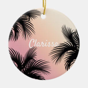 Niedliche Blätter aus tropischen Palmen, rosa, gel Keramik Ornament