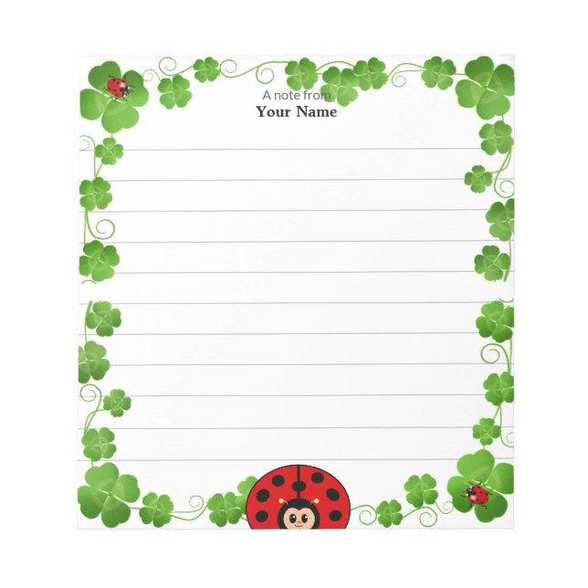Niedliche Blätter Ladybug und Clover Lined Notizblock (Vorderseite)