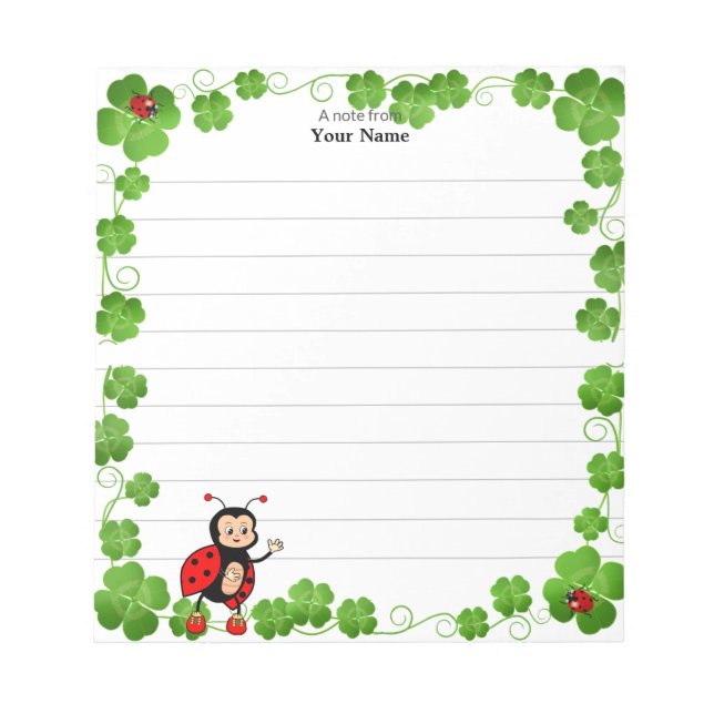 Niedliche Blätter Ladybug und Clover Lined Notizblock (Vorderseite)