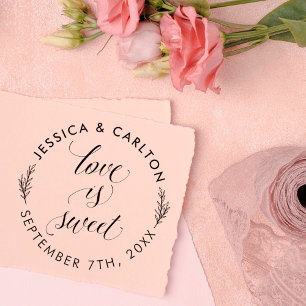 Niedliche Blätter Liebe ist süße Runde Hochzeit Vi Permastempel
