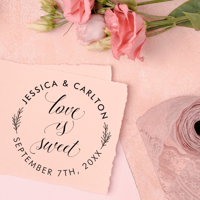 Niedliche Blätter Liebe ist süße Runde Hochzeit Vi Permastempel (Von Creator hochgeladen)