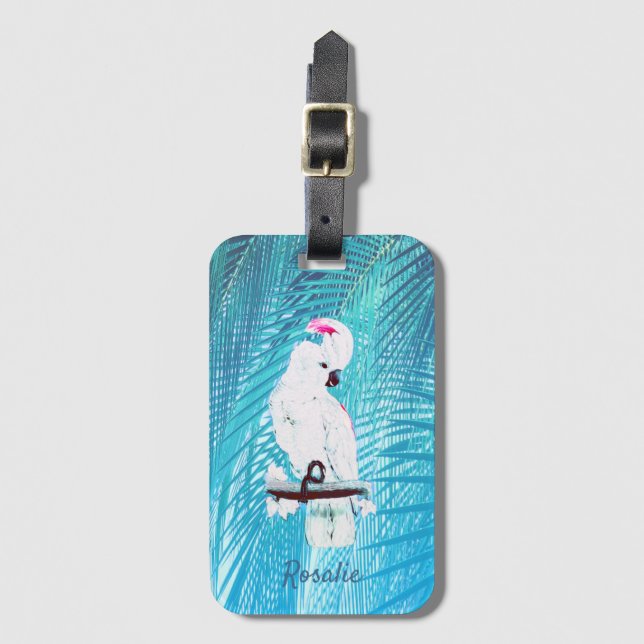 Niedliche Blätter von White Cockatoo Tropical Gree Gepäckanhänger (Vorderseite Vertikal)