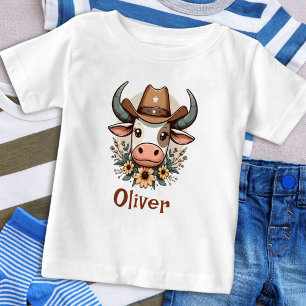 Niedliche Blätterkuh mit Cowboy-Hut Baby T-shirt