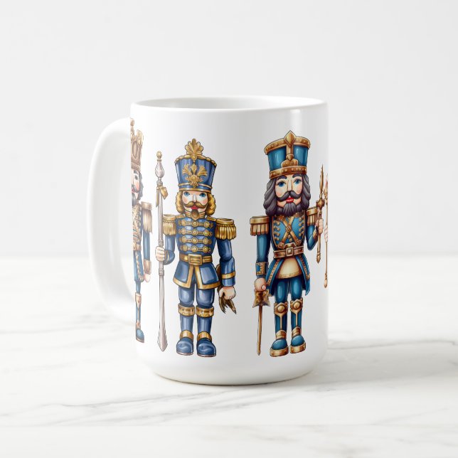 NIEDLICHE BLAU & GOLD CHRISTMAS NUTCRACKER SOLDIER KAFFEETASSE (Vorderseite Links)
