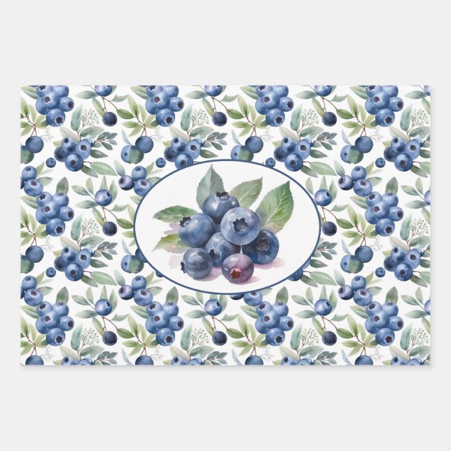 Niedliche Blaubeeren Geschenkpapier Set