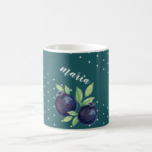 Niedliche Blaubeeren Wasserfarben Handlackiert Kaffeetasse