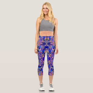 Niedliche blaue abstrakte Elemente werfen Kissen Capri Leggings
