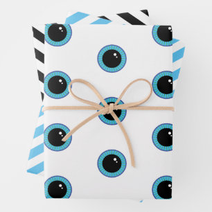 Niedliche blaue Augen und Streifen Geschenkpapier Set