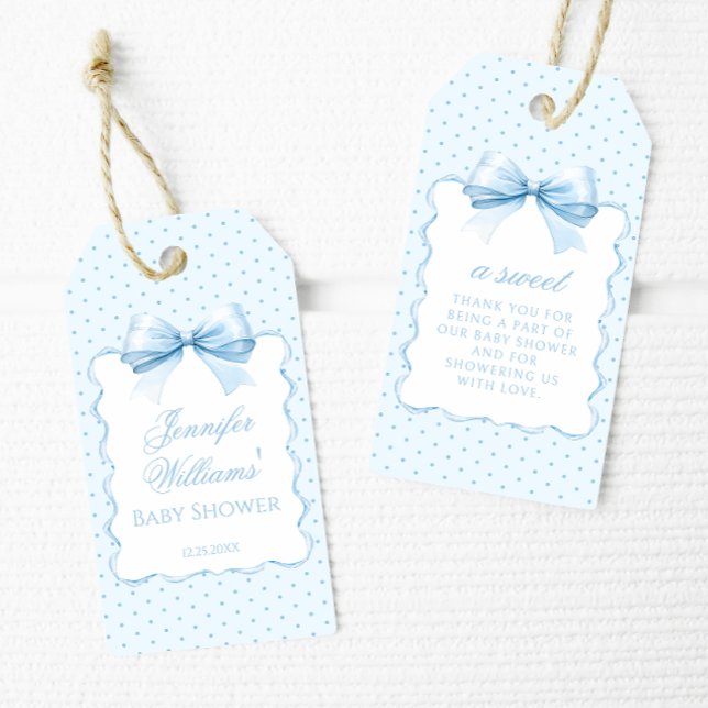 Niedliche blaue Bugband Babydusche Danke Geschenkanhänger (Von Creator hochgeladen)