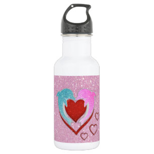 Niedliche Blaue Delphine mit rotem Herzen Trinkflasche