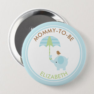 Niedliche blaue Elefant-Jungen-Baby-Dusche Button