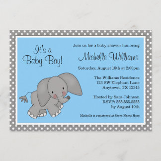 Niedliche blaue Elefant-Jungen-Baby-Dusche Einladung