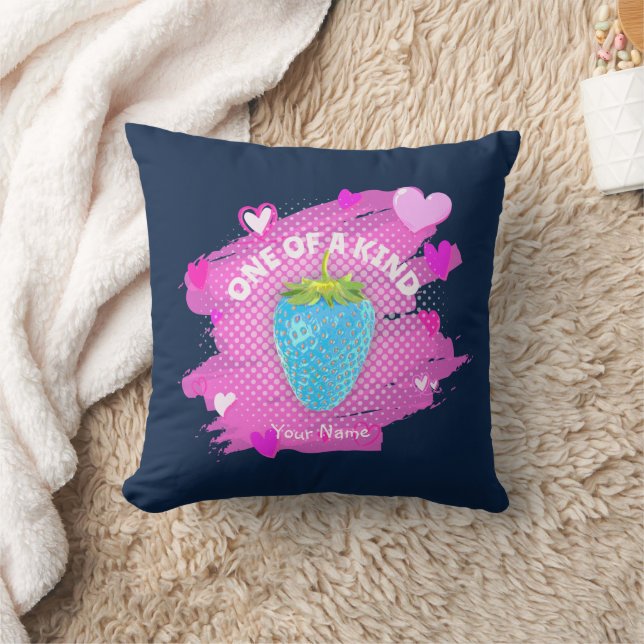 Niedliche Blaue Erdbeere hört eine von einer Art r Kissen (Decke)