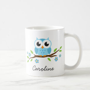 Niedliche blaue Eule auf personalisiertem Namen Tasse