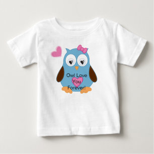 Niedliche blaue Eule mit rosa Herzen Baby T-shirt