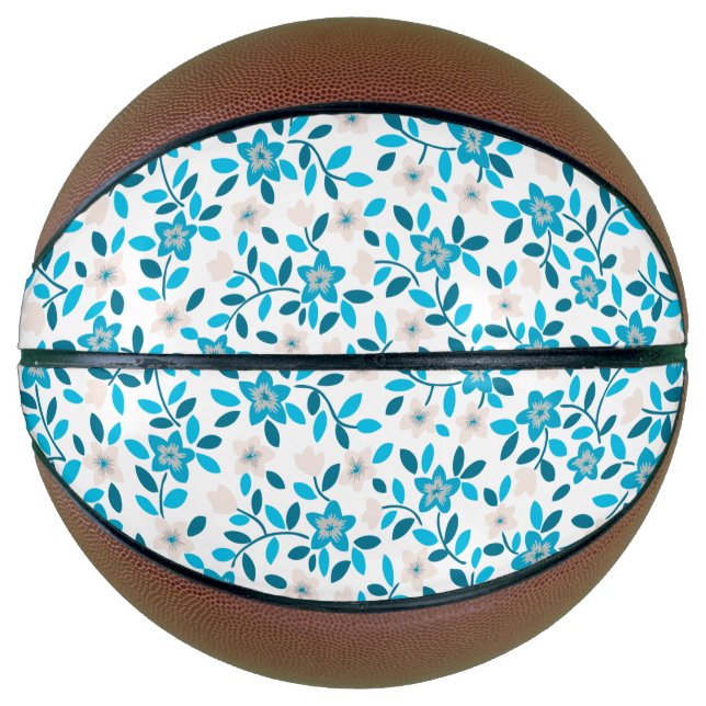 Niedliche, blaue Federblumenmuster C Basketball (Vorderseite)