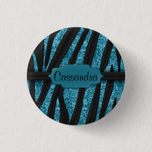 Niedliche blaue Glitterie Zebra Streifen Print Button