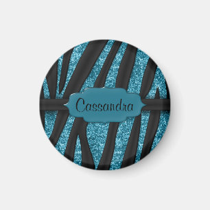 Niedliche blaue Glitterie Zebra Streifen Print Magnet