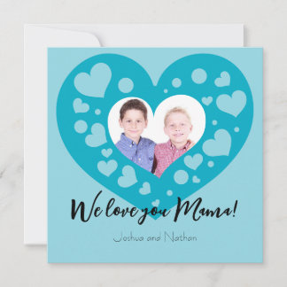 Niedliche blaue Herzen Foto Wir Liebe Sie Mama Feiertagskarte