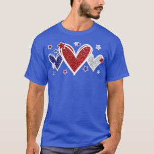Niedliche blaue Herzen und Sterne für Patriotik T-Shirt