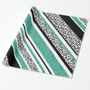 Niedliche blaue Imitate Glitzer Leopardenstreifen Geschenkpapier