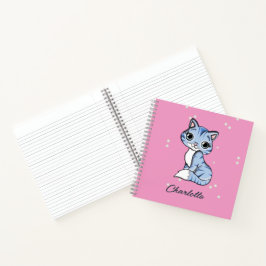 Niedliche blaue Katze auf rosa individuelle Name Notizbuch