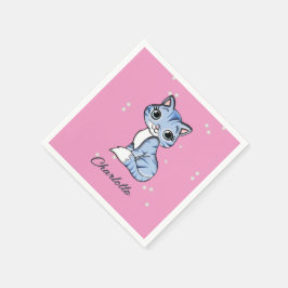 Niedliche blaue Katze auf rosa individuelle Name Serviette