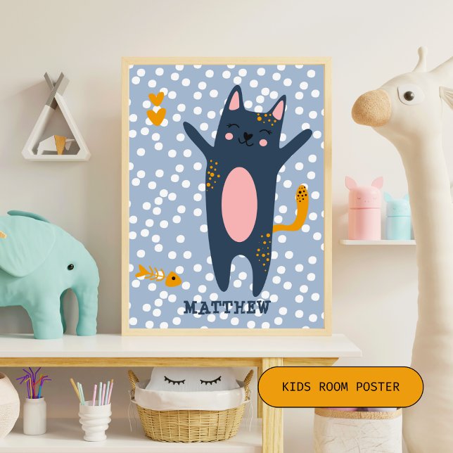 Niedliche blaue Katze - Blaue Kinder Schlafzimmer  Poster (Von Creator hochgeladen)