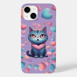 Niedliche blaue Katze mit Herz Hoodie Kawaii Val Case-Mate iPhone 14 Hülle