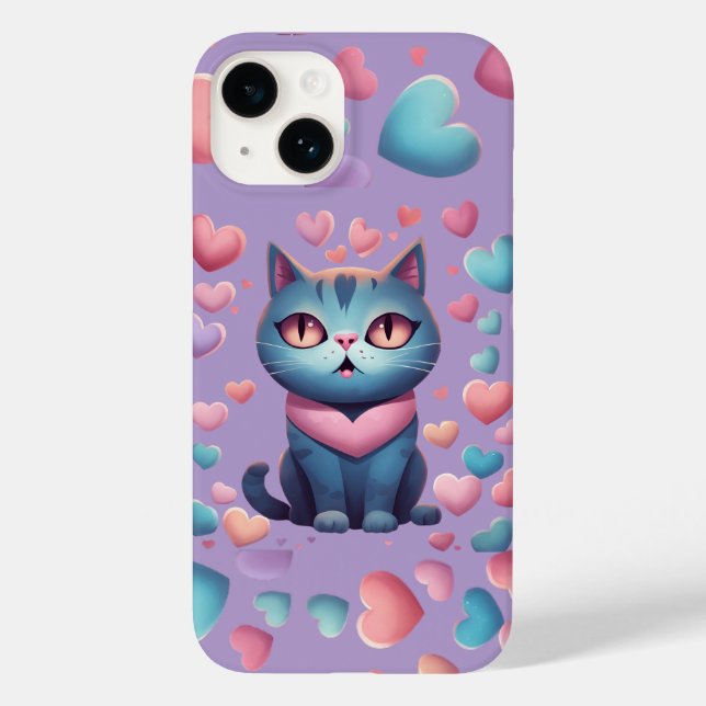 Niedliche blaue Katze mit Herz Hoodie | Kawaii Val Case-Mate iPhone Hülle (Rückseite)
