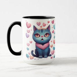 Niedliche blaue Katze mit Herz Hoodie | Kawaii Val Tasse