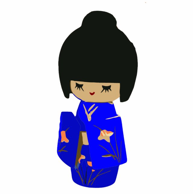 Niedliche blaue Kawaii Kokeshi Puppen-Fotoskulptur Freistehende Fotoskulptur (Vorne)