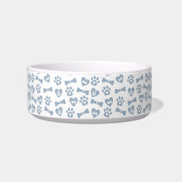 Niedliche blaue Knochenknochen-Paws und Herzmuster Napf