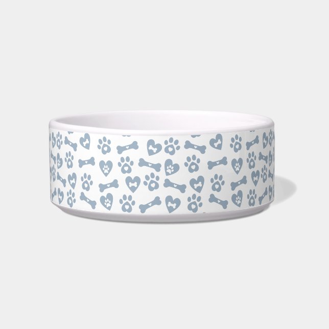 Niedliche blaue Knochenknochen-Paws und Herzmuster Napf (Vorderseite)