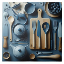 Niedliche blaue Küche Utensitic Tapete