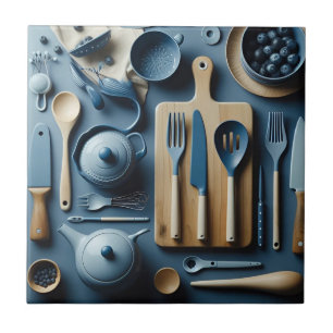 Niedliche blaue Küche Utensitic Tapete Fliese