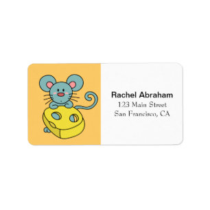Niedliche blaue Maus mit Gelbkäse Adressaufkleber