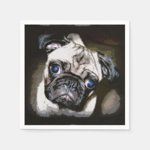 niedliche blaue mit Augen Mops-Oberfläche Serviette